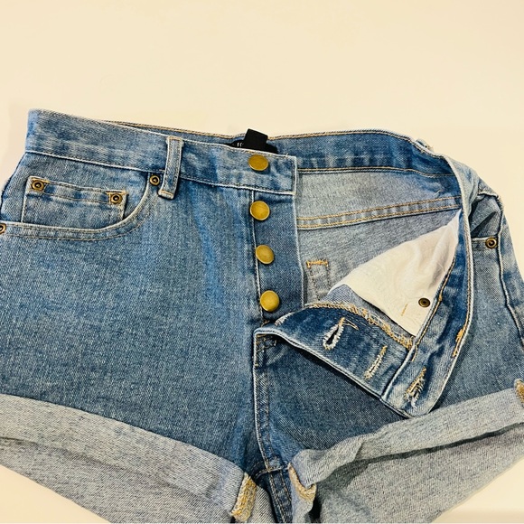 Forever 21 Medium Wash High Waisted Cuffed Denim Jean Shorts - Picture 6 of 9